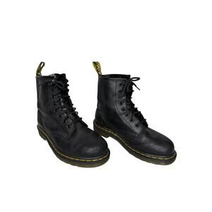 Dr. Martens Boots Mid Shaft Lace Up Rubber Sole Black Leather Slip Resistant